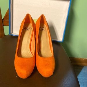 My Delicious Shoes - Harini Orange (coral) suede heels size 9.